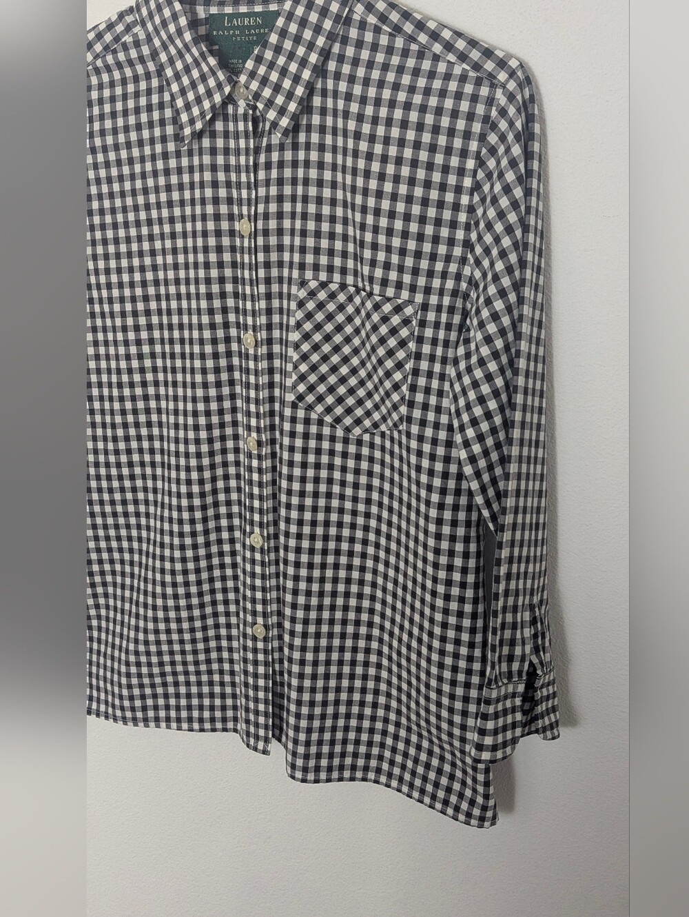 Lauren Ralph Lauren Women’s Black & White Check Plaid 3/4 Sleeve Petite M EUC - Picture 4 of 10